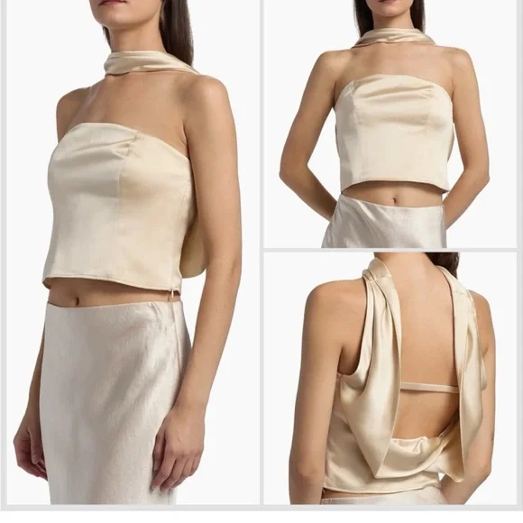 Reformation Strapless Satin Bustier Top in Cream - Picture 3 of 3